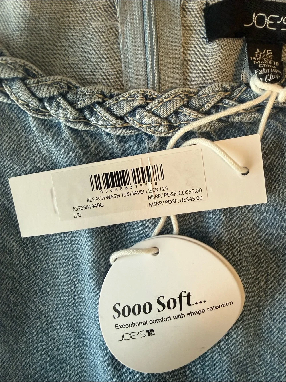 Joe’s Jeans Girls 12/14 Denim Tiered Dress Braided Straps Bleach Wash NWT